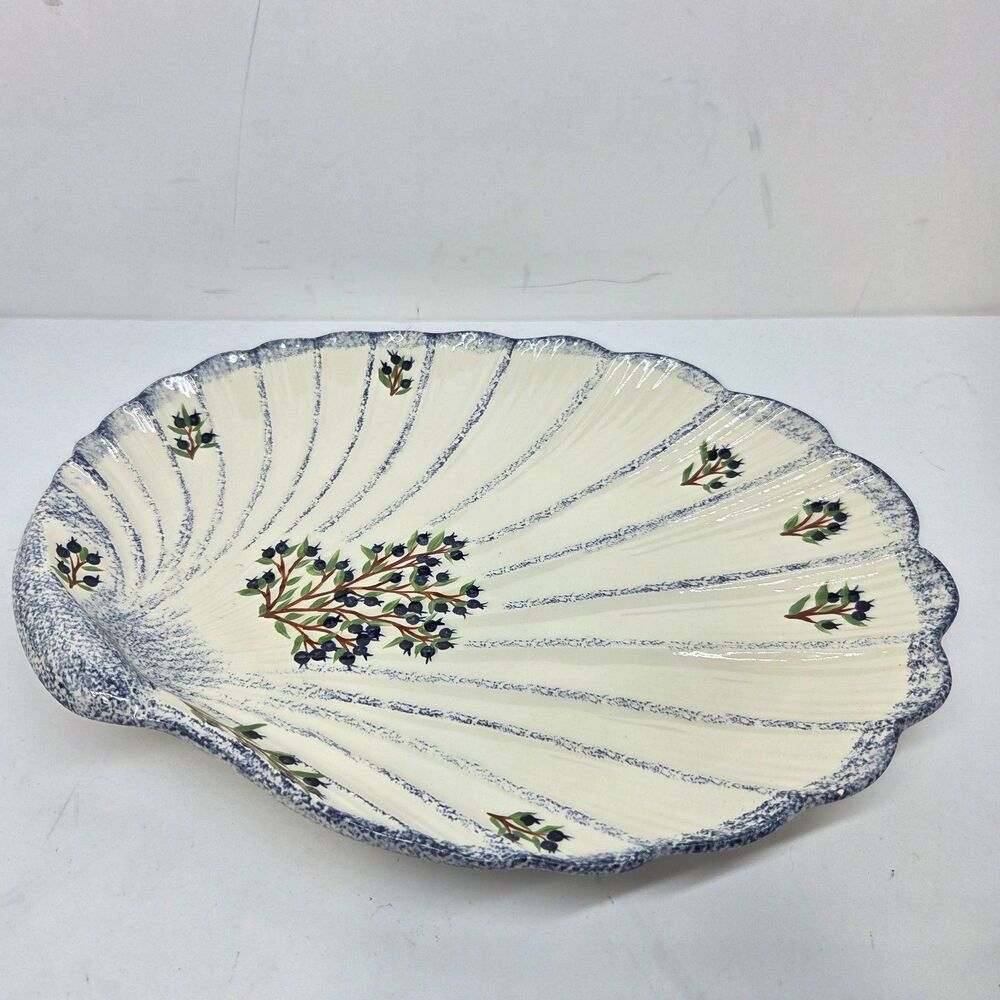 KCM Native Blues Shell Shaped Blueberry Design 12" X 9" Tray Dish VGC